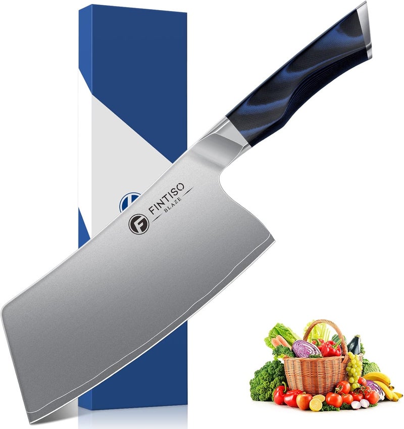 FINTISO Cleaver Knife 7 In, Kitchen Butcher Knife with G10 Ergonomic Handle, High Carbon Steel Vegetable Meat Cleaver, Heavy Duty Bone Chopper for Home and Restaurant - Image 1